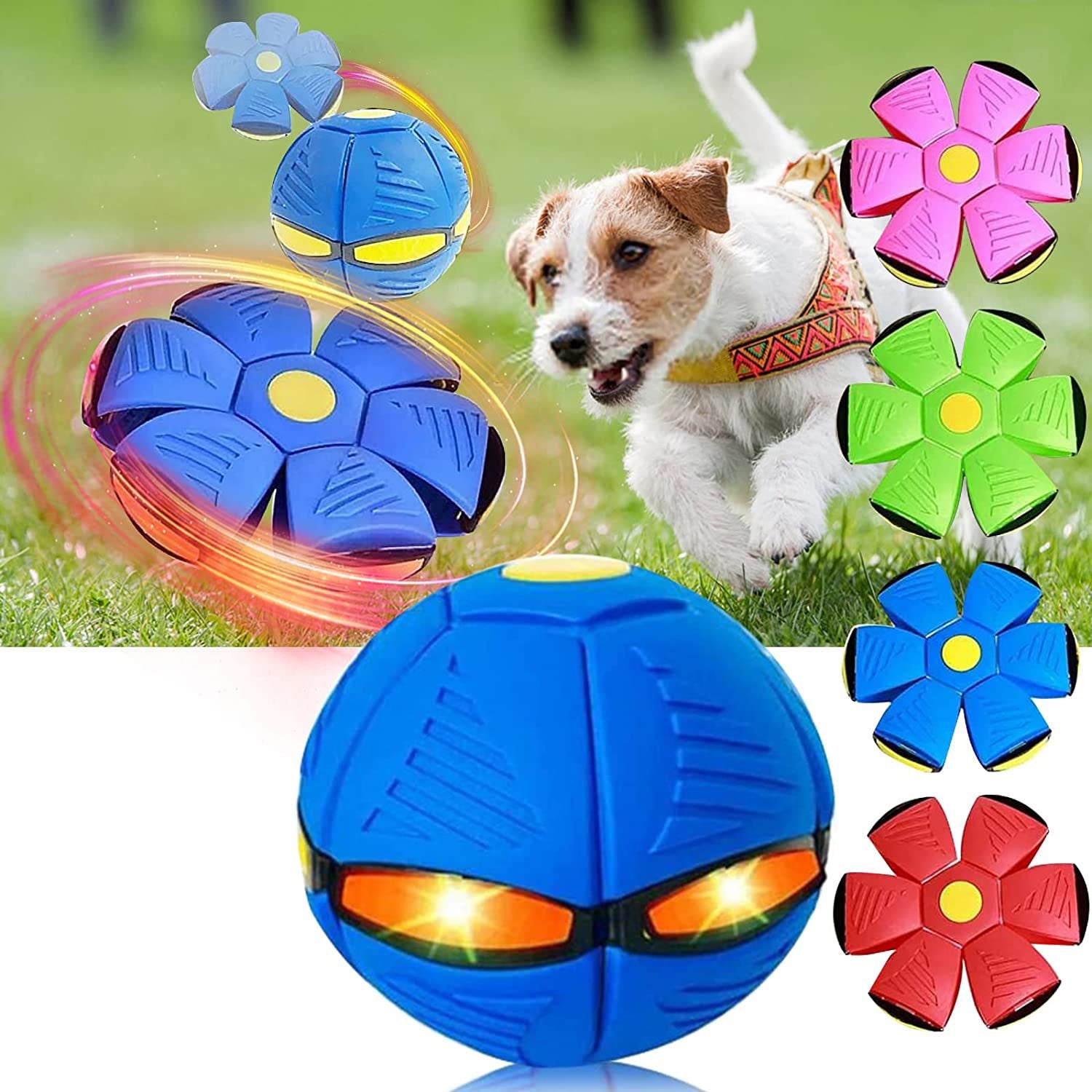 Pet Deformation UFO Toy Flying Saucer Ball Dog Toys Outdoor Sports Dog Training Equipment Dog's Play Flying DISC with LED