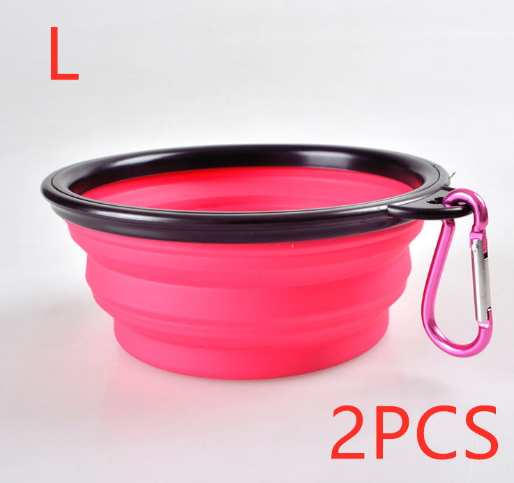 Color: Pink L 2PCS - Folded Silicone Pet Dog Bowl