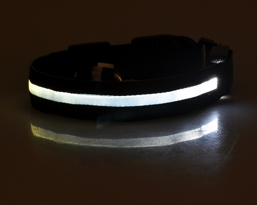 Color: white, Size: S-battery, Model:  - Nylon LED Pet Dog Luminous Collar Night Safety Flashing Glow in Dark Dog Cat Leash Adjustable Pet Supplies