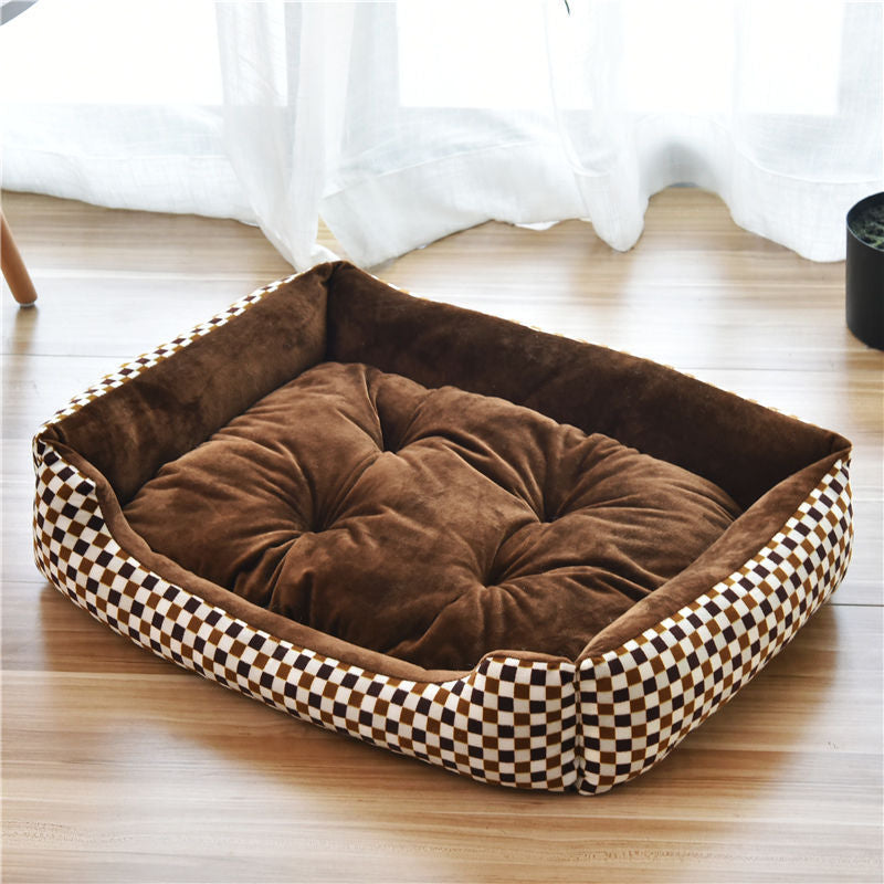 Color: Coffee 3, Size: 80cm - Kennel pet supplies in the large dog pet nest Golden Retriever dog bed autumn and winter cotton dog mat