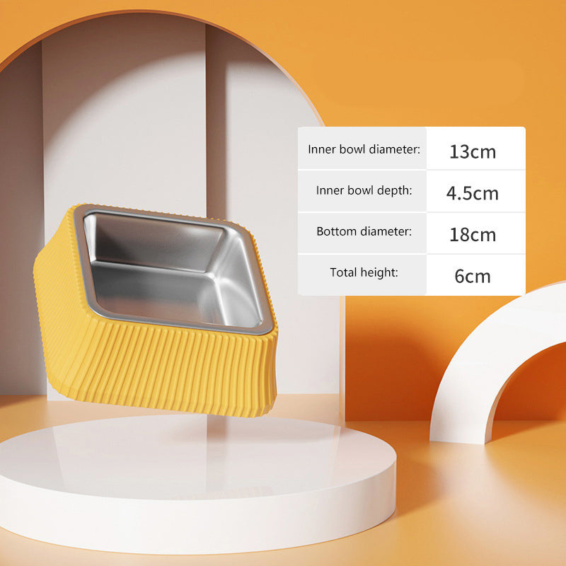 Color: Yellow, style: Square bowl - Dog Bowl Dog Food Bowl Stainless Steel Anti-overturning Large Bowl Pet Bowl Supplies