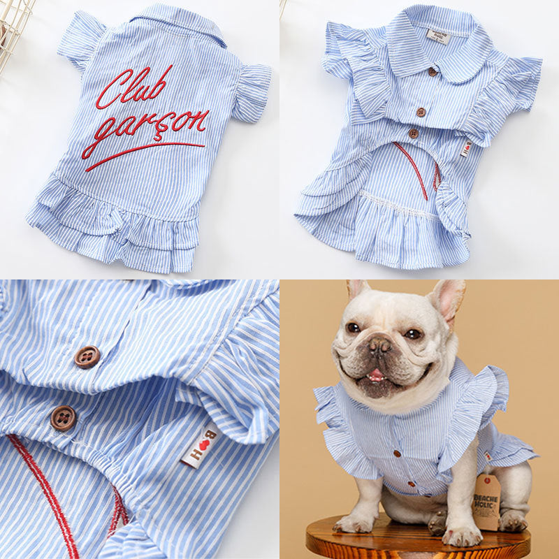 Pet clothes hot sale fashion striped embroidery