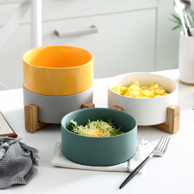 Color: Yellow, style: Wooden frame - Nordic Creative Salad Bowl Instant Noodle Bowl Soup Bowl