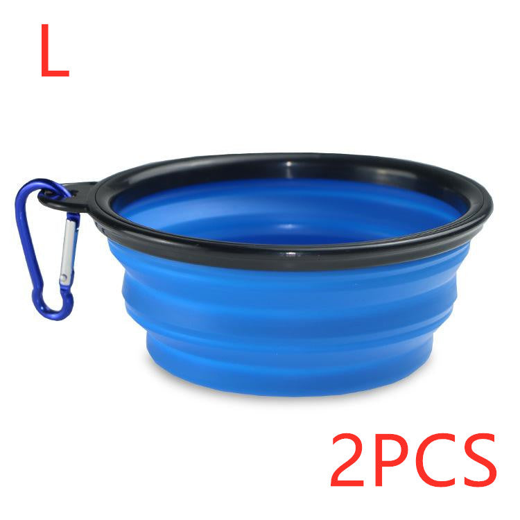 Color: Blue L 2PCS - Folded Silicone Pet Dog Bowl