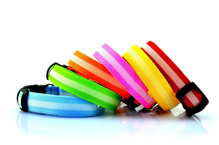 Color: Colorful, Size: M-1, style:  - Manufacturer's spot 2.5cm stripe fiber LED luminous pet collar dog ring 6 color 3 size