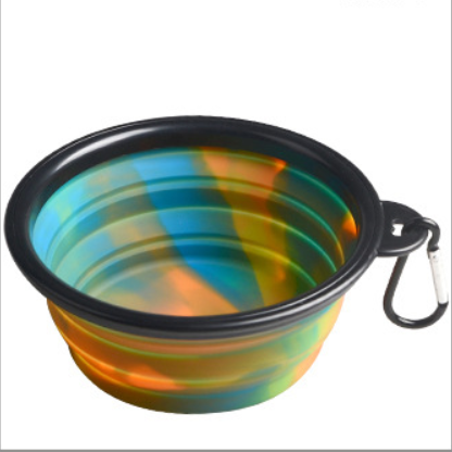 Color: Black  buckle - Camouflage silicone bowl foldable portable out pet supplies dog food bowl