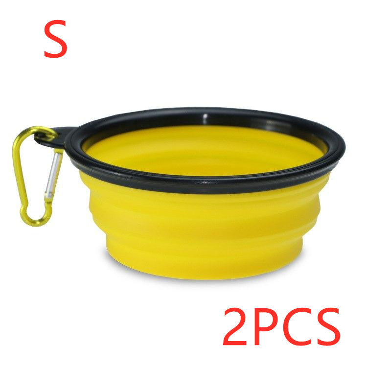 Color: Yellow 2PCS - Folded Silicone Pet Dog Bowl