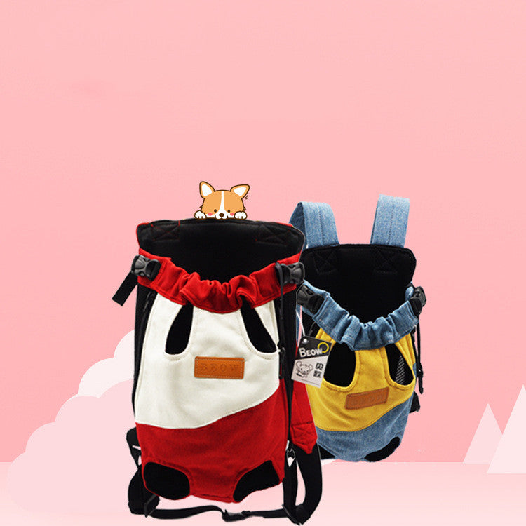 Color: Red white, Size: L - Portable pet canvas chest bag