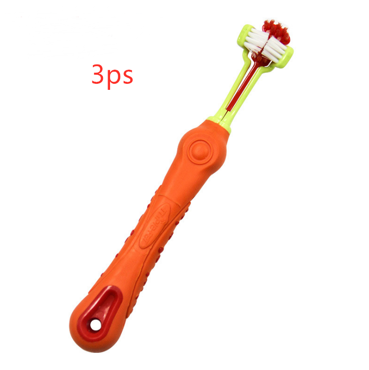 Item number: Orange3PC - Three Sided Pet Toothbrush Dog Brush Bad Breath Tartar Teeth Care