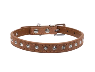 Color: Light Brown, Size: XXS 25x1.0CM - Diamond-studded pet collar shiny row of diamond rhinestone dog ring microfiber soft and comfortable collar dog supplies