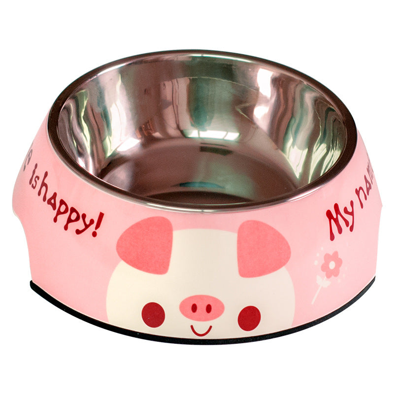 Color: Pink pig, Size: L - Food grade stainless steel pet dog bowl