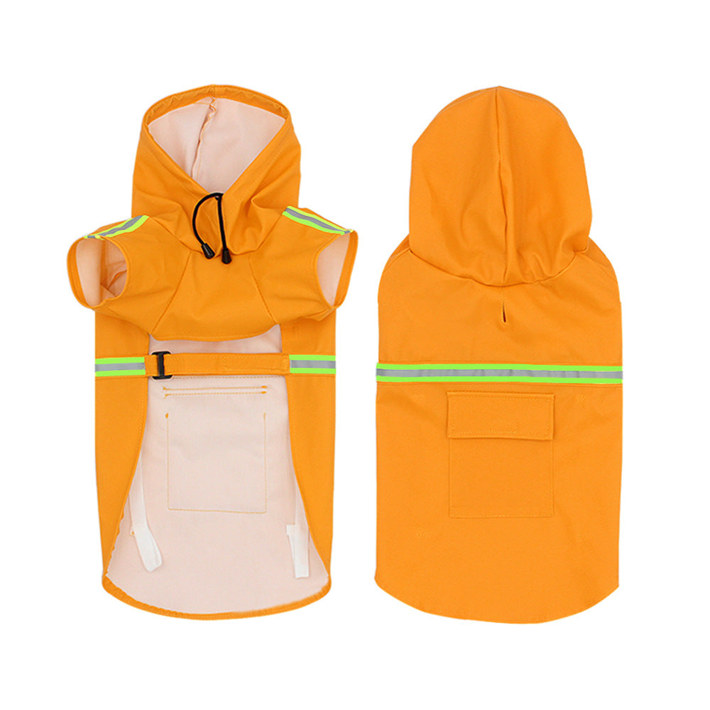 Color: Orange, Size: L - New Waterproof Reflective Hat Pet Raincoat