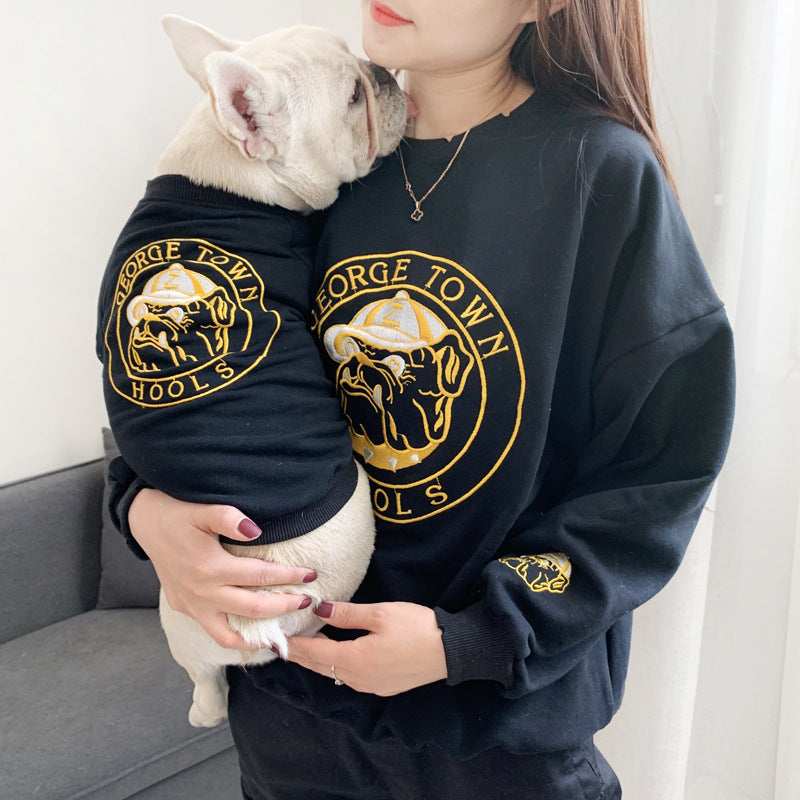 Color: Black, Size: 4XL - Pet Dog Spring Autumn Clothes for Small Dogs French Bulldog Embroidery Pattern Sweater Chihuahua Clothing Pug Costume Yorkie