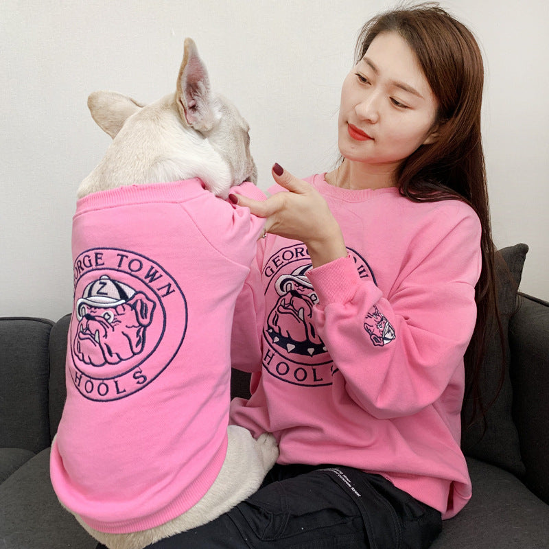 Color: Pink, Size: OneSize - Pet Dog Spring Autumn Clothes for Small Dogs French Bulldog Embroidery Pattern Sweater Chihuahua Clothing Pug Costume Yorkie