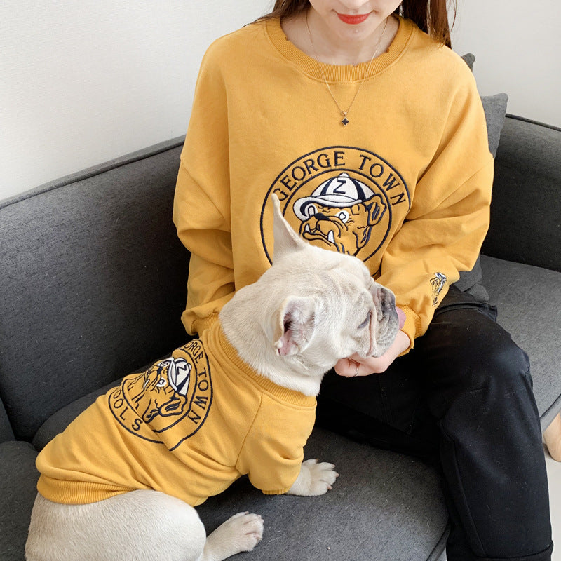 Color: Yellow, Size: M - Pet Dog Spring Autumn Clothes for Small Dogs French Bulldog Embroidery Pattern Sweater Chihuahua Clothing Pug Costume Yorkie