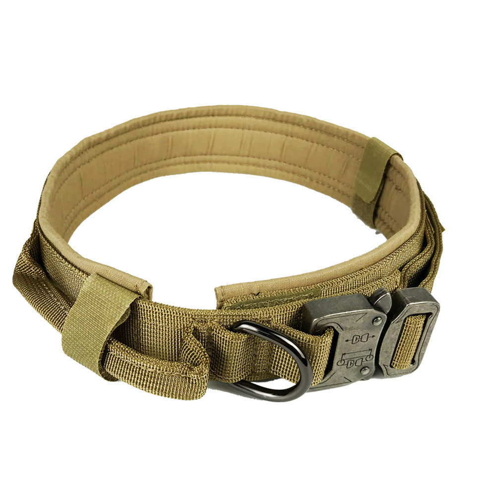 Color: Khaki, Size: XL - Tactical Dog Collar Pet Collar Tactical Nylon Explosion Type Dog Pen Large Dog Traction
