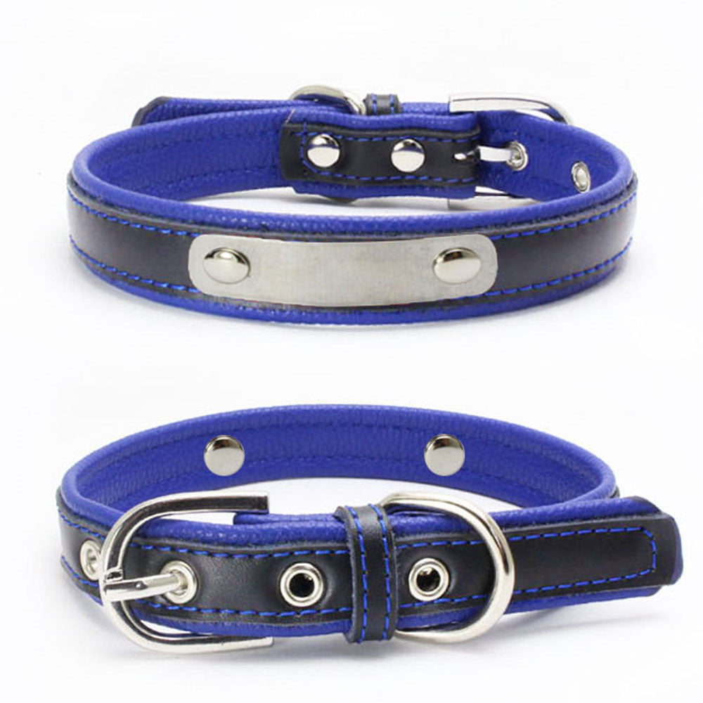 Color: Dark Blue, Size: XL - Double Leather Collar With Backing Collar For Dog Leash