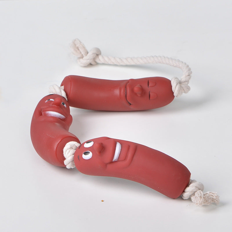 Color: Red, style: Three sections - Sausage gnaws pet toys