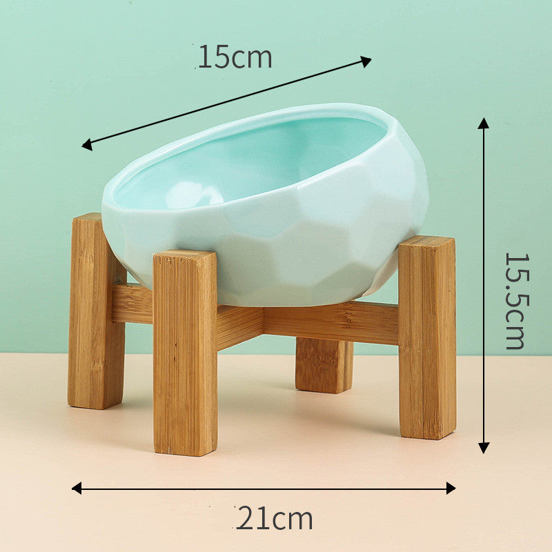 Color: light greenset - Pet Supplies Bowl Ceramic Cat Bowl Dog Bowl Oblique Mouth