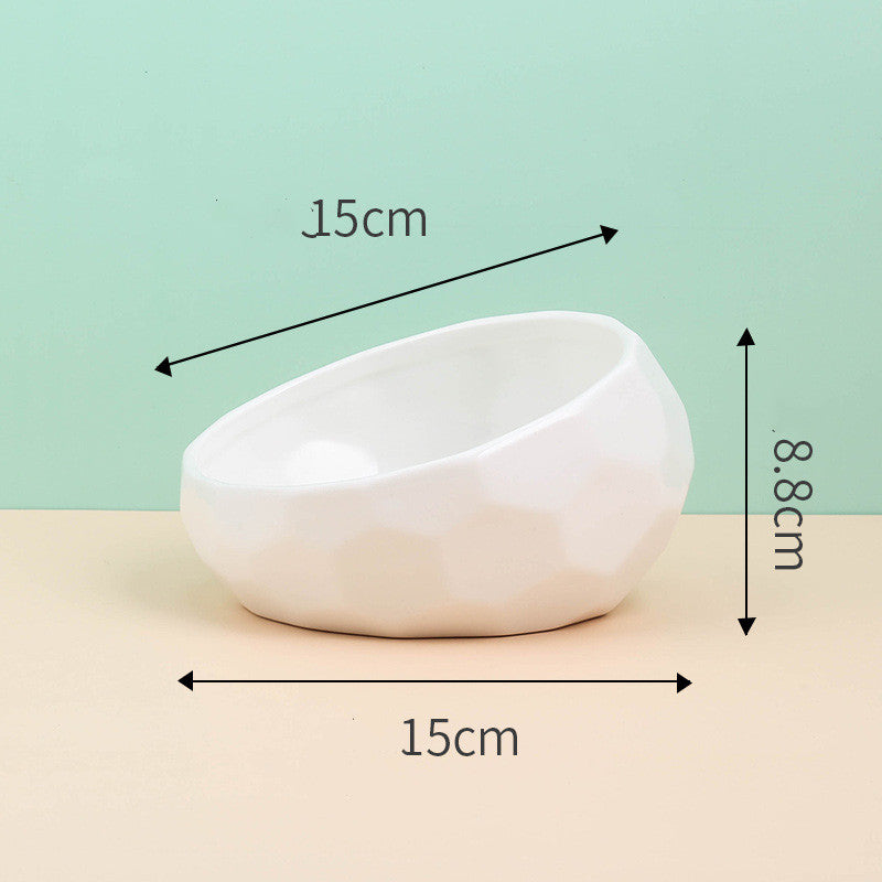 Color: White - Pet Supplies Bowl Ceramic Cat Bowl Dog Bowl Oblique Mouth