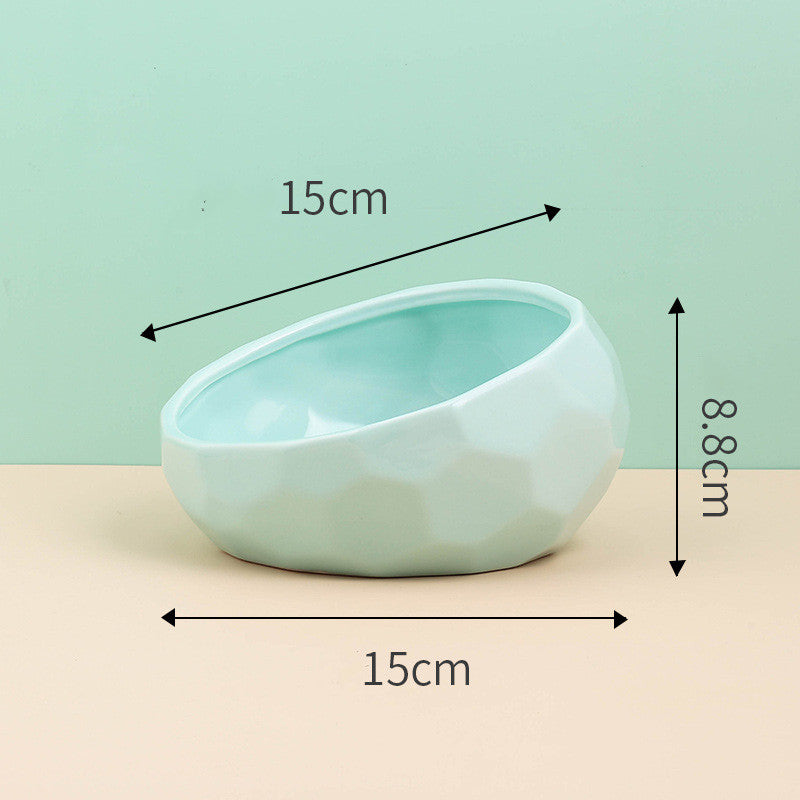 Color: light green - Pet Supplies Bowl Ceramic Cat Bowl Dog Bowl Oblique Mouth