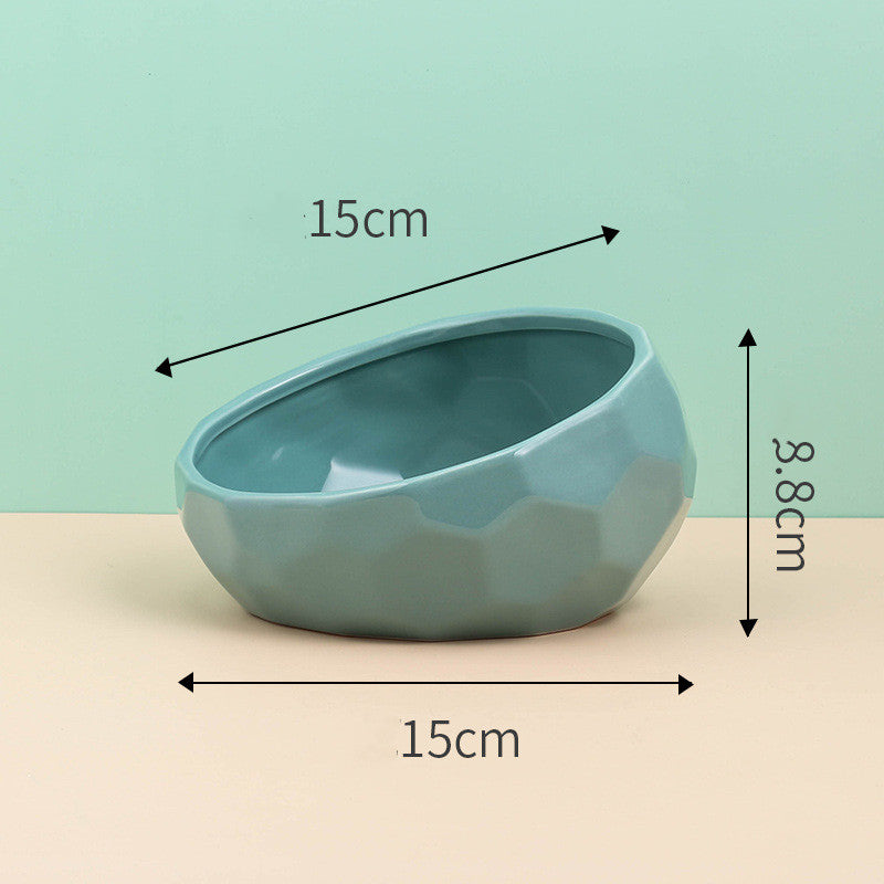 Color: light green - Pet Supplies Bowl Ceramic Cat Bowl Dog Bowl Oblique Mouth