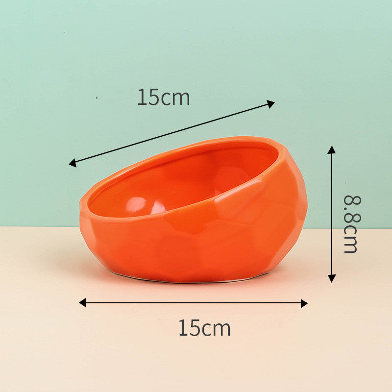 Color: Red - Pet Supplies Bowl Ceramic Cat Bowl Dog Bowl Oblique Mouth