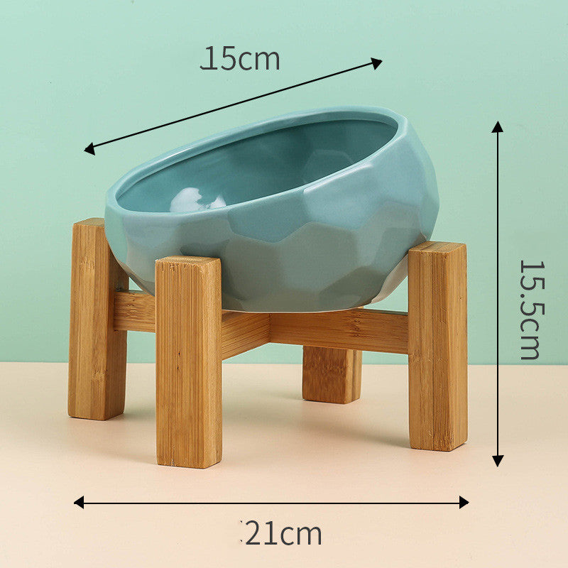 Color: greenset - Pet Supplies Bowl Ceramic Cat Bowl Dog Bowl Oblique Mouth