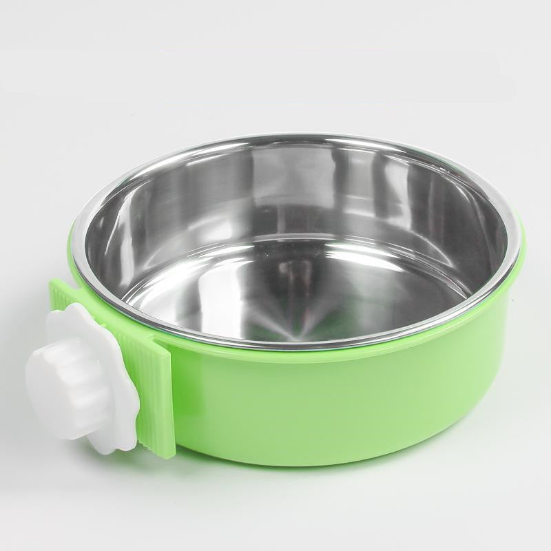 style: Small, Color: Green - Stainless Steel Dog Fixed Cat Bowl Cat Bowl Dog Cage  Water Anti-Overturning Dog