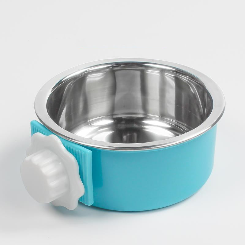 style: Large, Color: Blue - Stainless Steel Dog Fixed Cat Bowl Cat Bowl Dog Cage  Water Anti-Overturning Dog