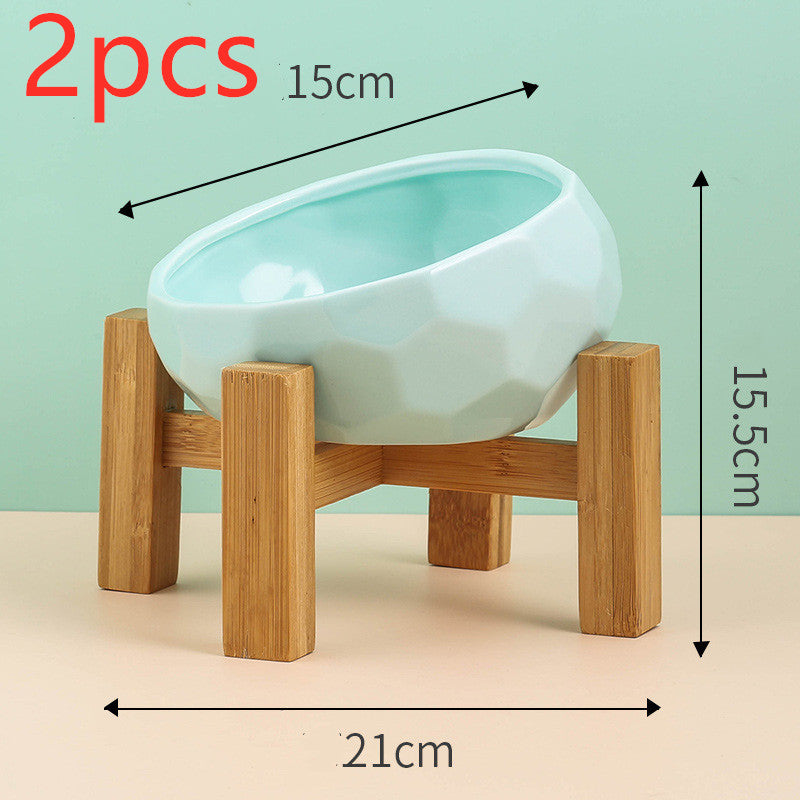 Color: light greenset2pcs - Pet Supplies Bowl Ceramic Cat Bowl Dog Bowl Oblique Mouth