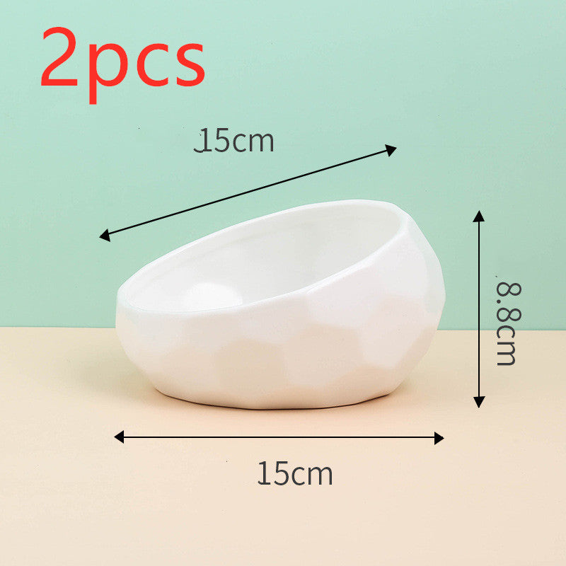 Color: White2pcs - Pet Supplies Bowl Ceramic Cat Bowl Dog Bowl Oblique Mouth