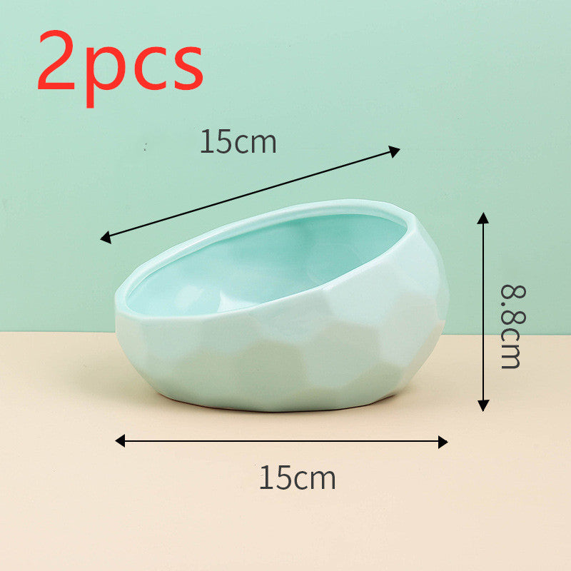 Color: light green2pcs - Pet Supplies Bowl Ceramic Cat Bowl Dog Bowl Oblique Mouth