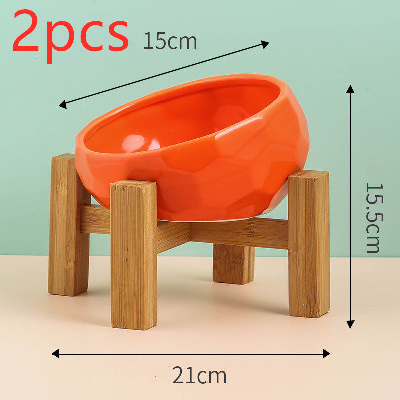 Color: redset2pcs - Pet Supplies Bowl Ceramic Cat Bowl Dog Bowl Oblique Mouth