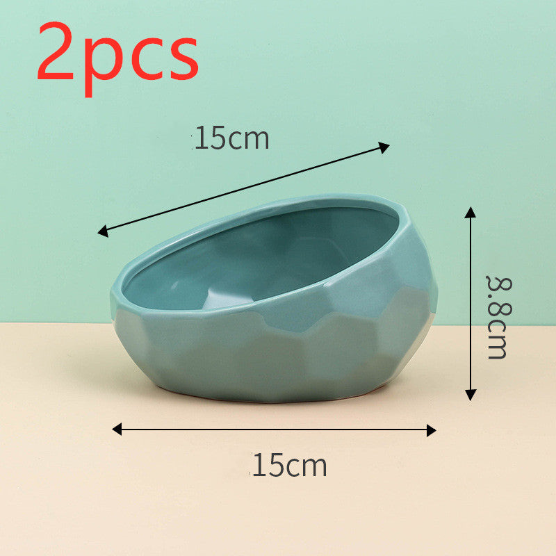 Color: Blue2pcs - Pet Supplies Bowl Ceramic Cat Bowl Dog Bowl Oblique Mouth
