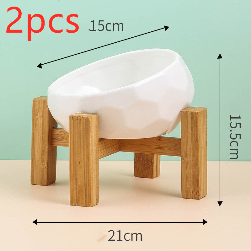 Color: whiteset 2pcs - Pet Supplies Bowl Ceramic Cat Bowl Dog Bowl Oblique Mouth