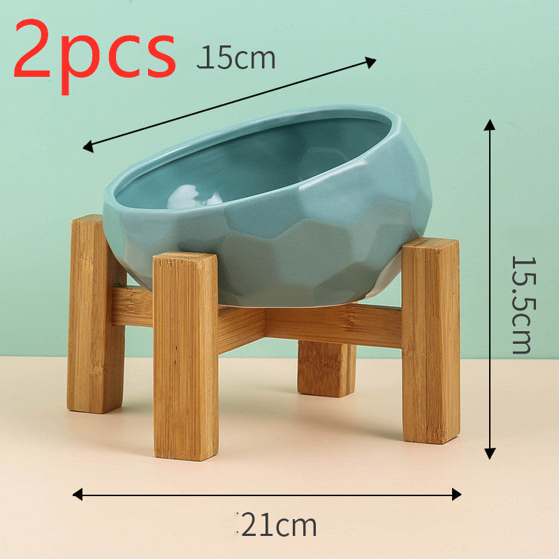 Color: greenset 2pcs - Pet Supplies Bowl Ceramic Cat Bowl Dog Bowl Oblique Mouth