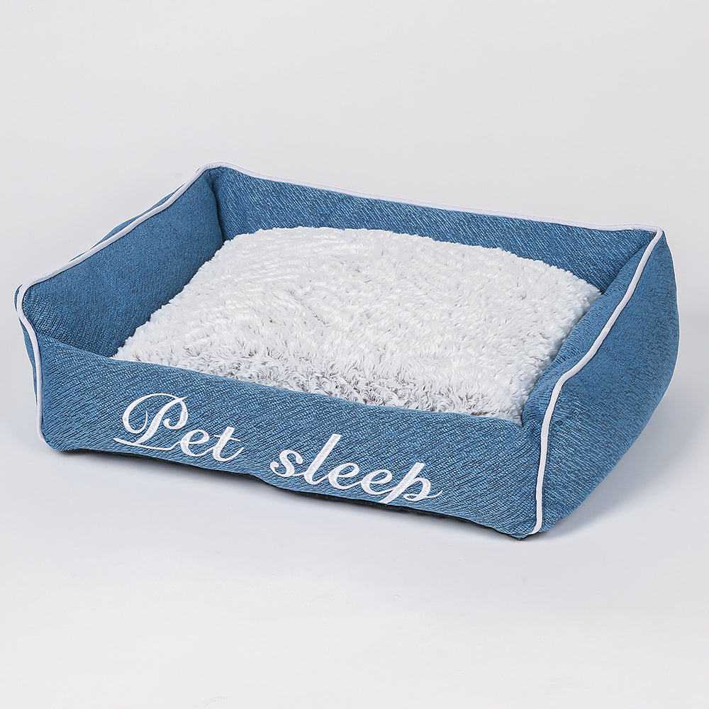 Color: Blue, style: Upgrade-48*38*20CM, Dimensions:  - Warm cat litter kennel pet bed