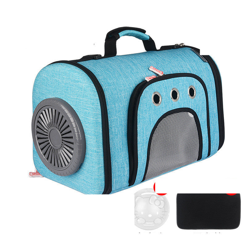 Color: Blue - Pet Out Bag With Fan Side Mesh Ventilation