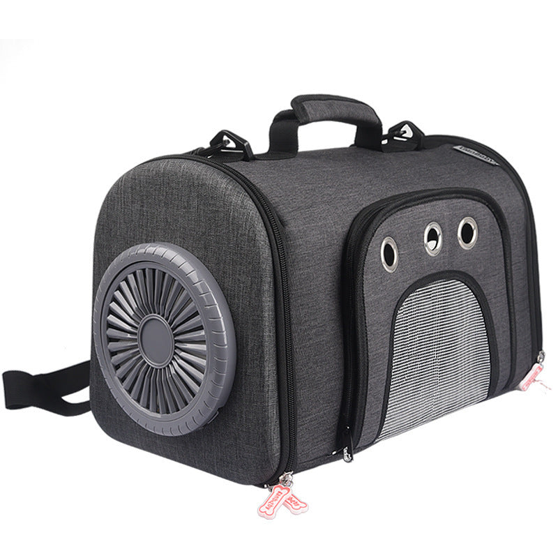 Color: Dark Grey - Pet Out Bag With Fan Side Mesh Ventilation