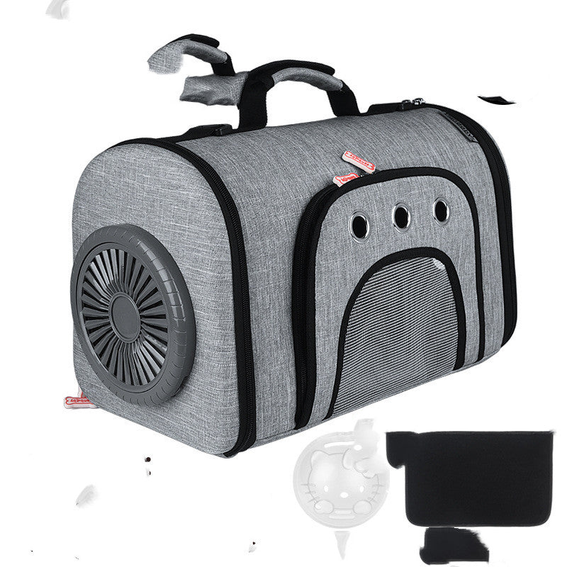 Color: Grey - Pet Out Bag With Fan Side Mesh Ventilation