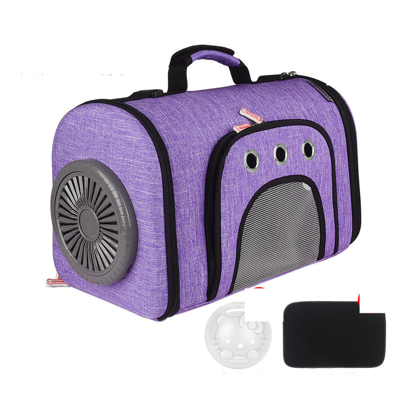 Color: Purple - Pet Out Bag With Fan Side Mesh Ventilation