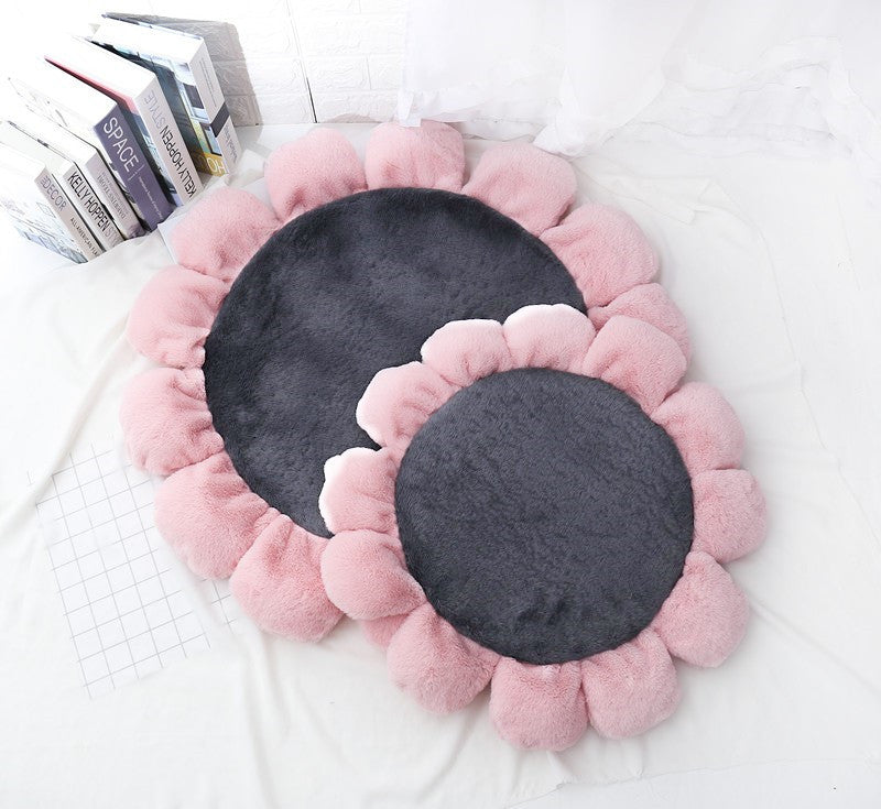 Color: Grey, Size: M - Soft Waxy Rabbit Velvet Flower Floor Mat Pet Mat Cat Litter