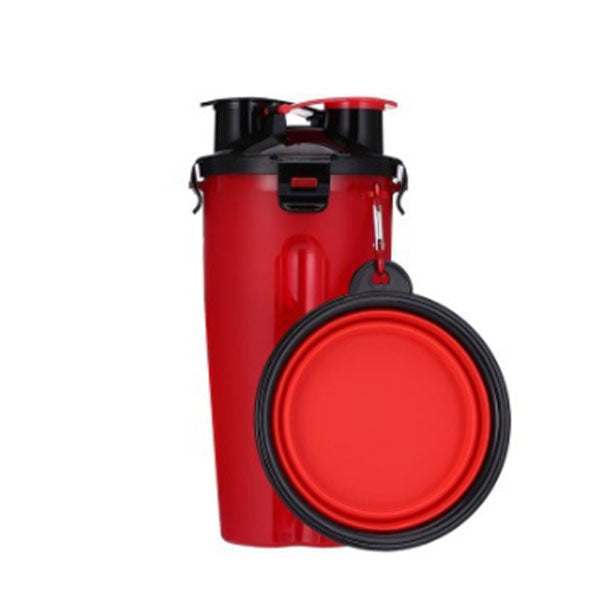 Color: Red single cup and single bowl, style: Universal - Portable Folding Water Bottle Kettle Pet Going Dual Water Food Cup