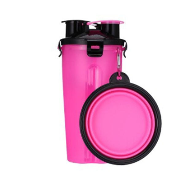 Color: Pink single cup single bowl, style: Universal - Portable Folding Water Bottle Kettle Pet Going Dual Water Food Cup