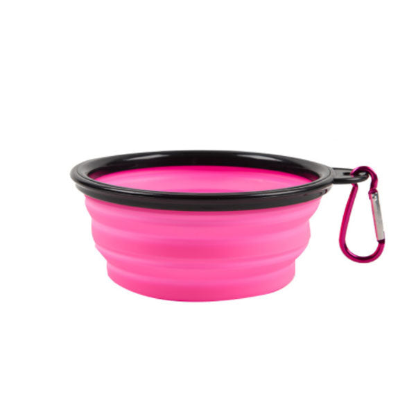 Color: Pink single bowl, style: Universal - Portable Folding Water Bottle Kettle Pet Going Dual Water Food Cup