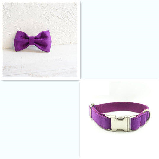 Color: Purple Bset, Size: XL - Pet bow tie Solid dog collar bow accessories