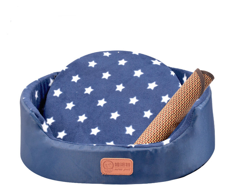 style: Tibetan blue white star and su, Size: M - Four Seasons Universal Washable Teddy Kennel Small Dog And Cat Kennel Medium Dog Bed Pet Bed Dog Pad