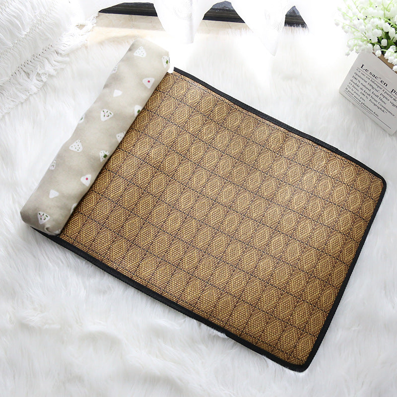 Color: 4style, Size: M - Summer Rattan Pet Mat Pillow Cushion Cooling Cat Litter Mat Ice Pad