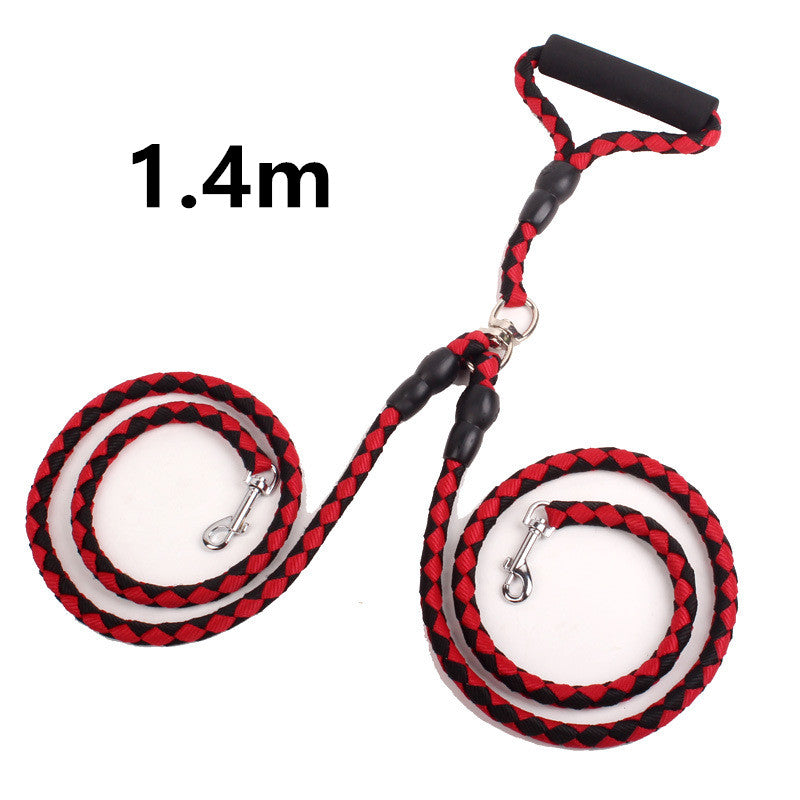 Color: Red1.4m - Double-Ended Traction Rope For Walking The Dog Hand-Double-Ended Traction Rope One Plus Two Leash Collar Pet Supplies Dog Collar